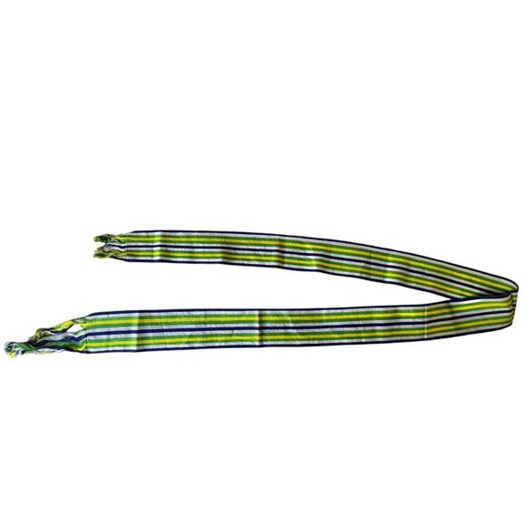 Vintage Guatemalan Handwoven Sash Belt 72" x 3" Green Yellow White Blue  Cotton - Picture 3 of 8